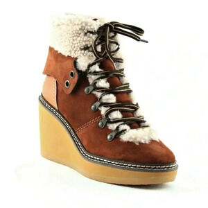 See By Chloe Women's Eileen Suede Shearling Hiking Boot Size 40 EU (MSRP $460)